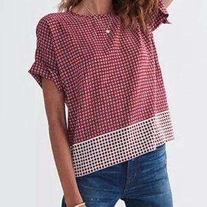 Madewell silk premiere bow back ascot tile print top size L